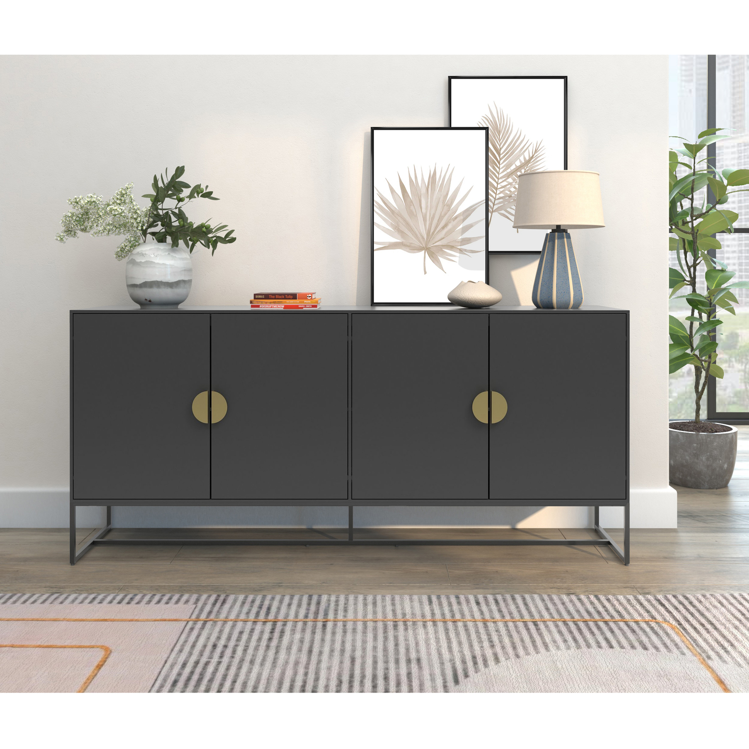 Asia Sideboard 4 Doors With 1 Fixed Shelf - Anthracite