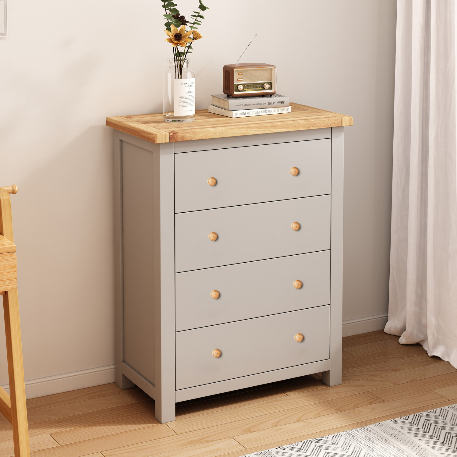 Cabinet Bits Argenta 4 Drawer Petite Chest - Grey / Wood