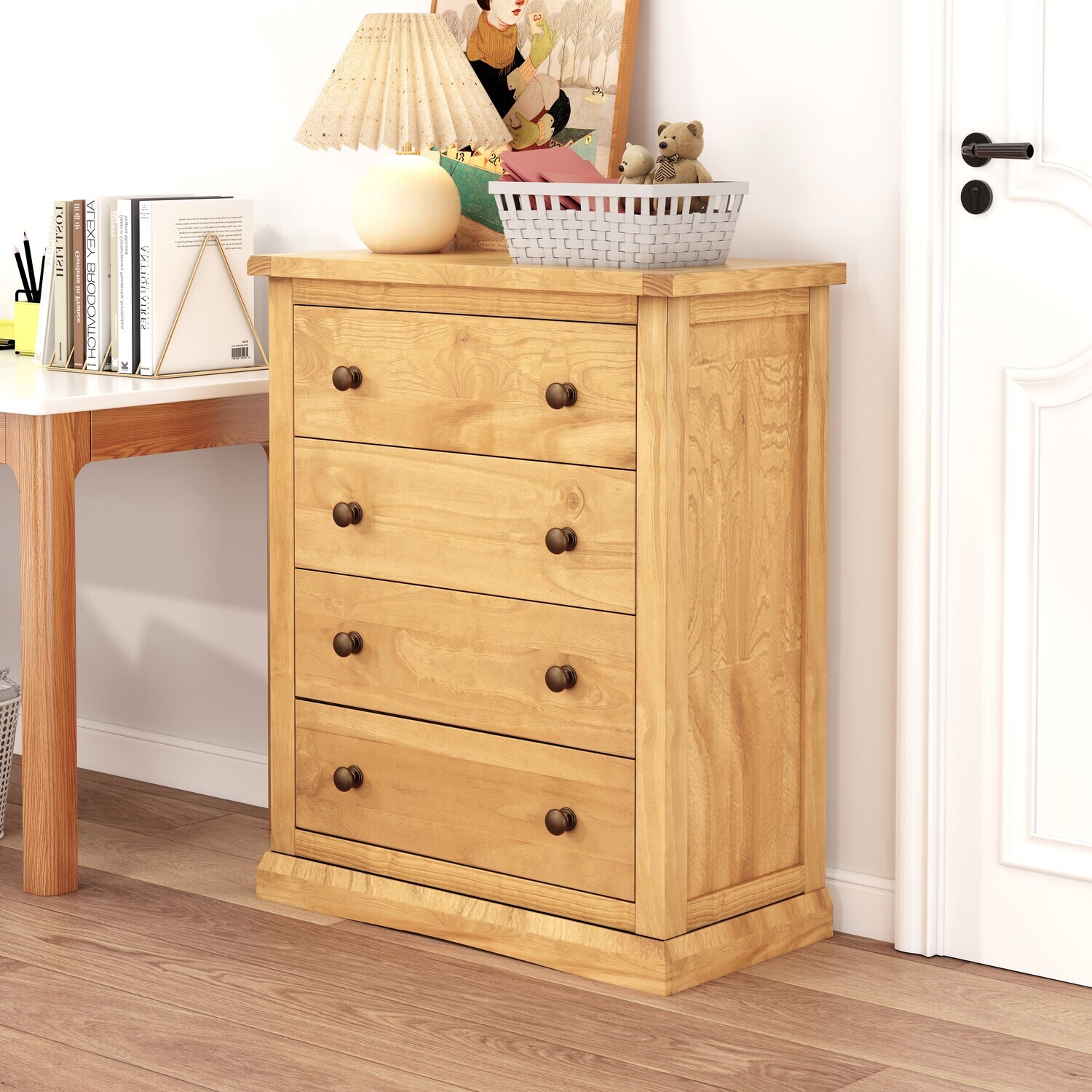 Cabinet Bits Lucca 4 Drawer Petite Chest - Brown / Brass