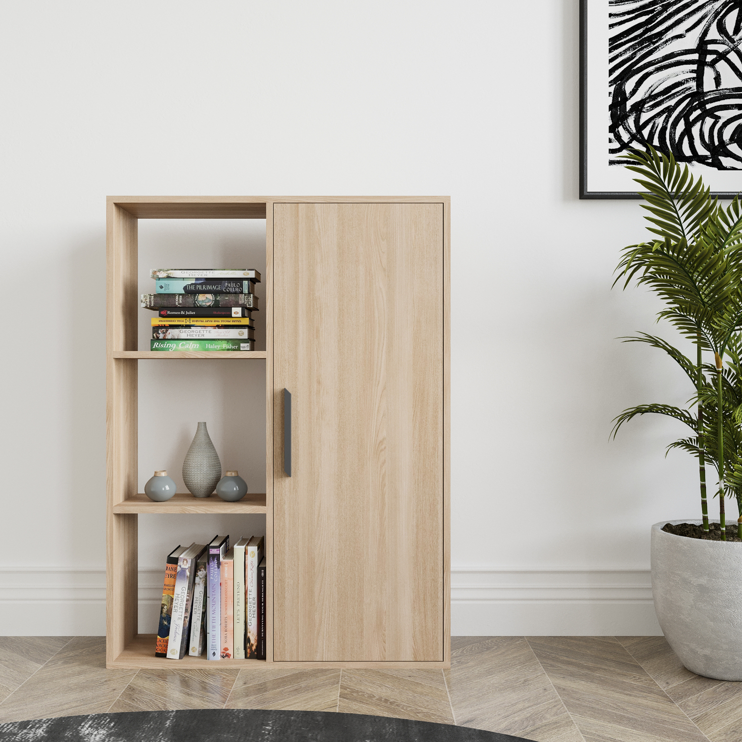 Patrick Modern Bookcase with Cabinet - Sapphire Oak Pattern