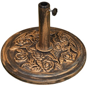 9kg Bronze Cast Iron Effect Garden Parasol Base Weight with Rose Design