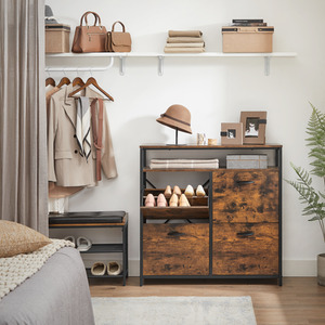 VASAGLE Rustic Shoe Cabinet with 4 Rocker Doors