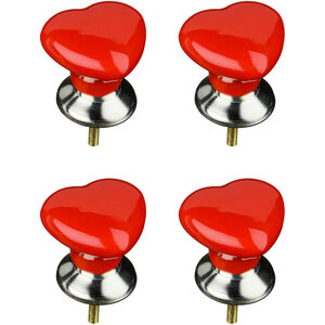 Set of 4 Heart Shape Red Ceramic Drawer Knobs