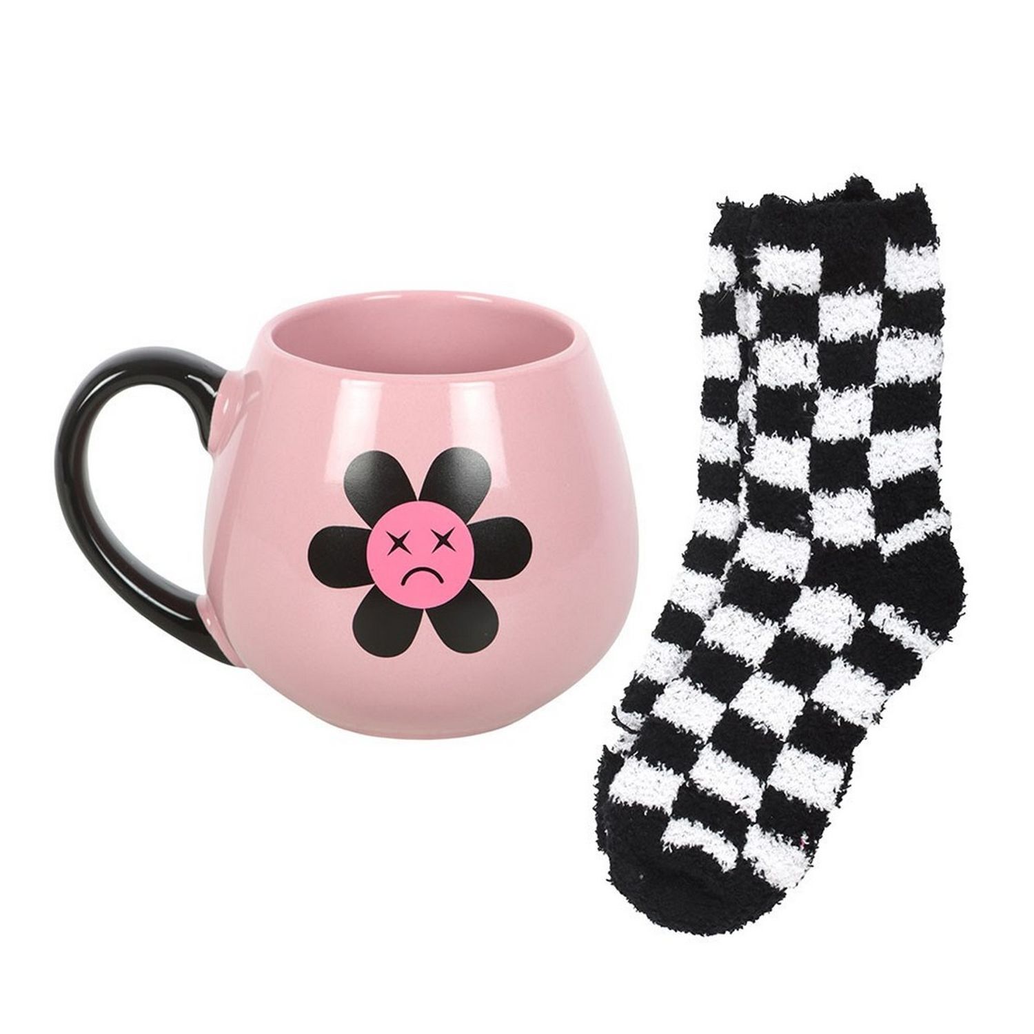 Something Different Sad Flower Mug And Sock Set - Pink/Black