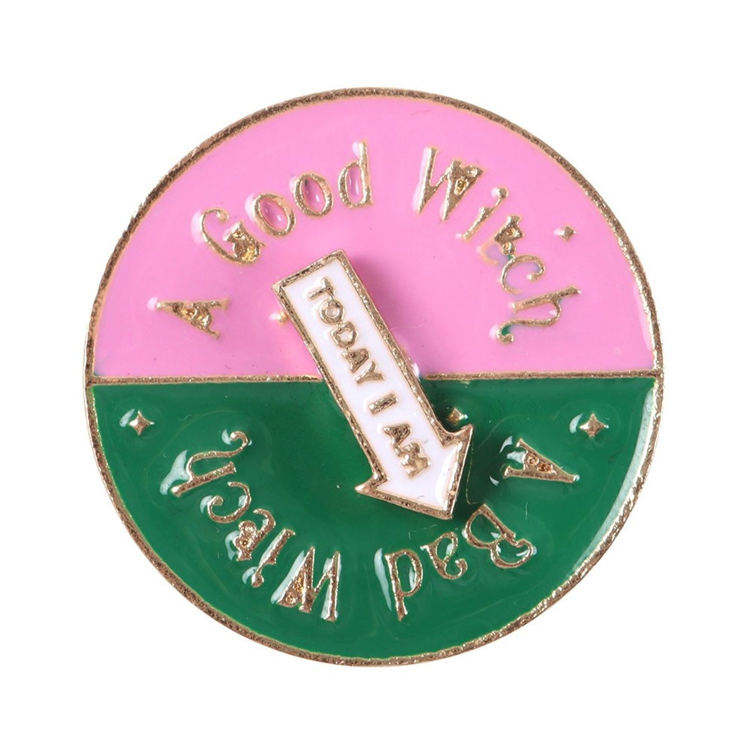 Something Different Which Witch Are You Spinning Badge - Pink/Green