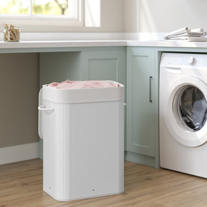 Bamboo Laundry Basket 72L Foldable Hamper with Lid and Handles