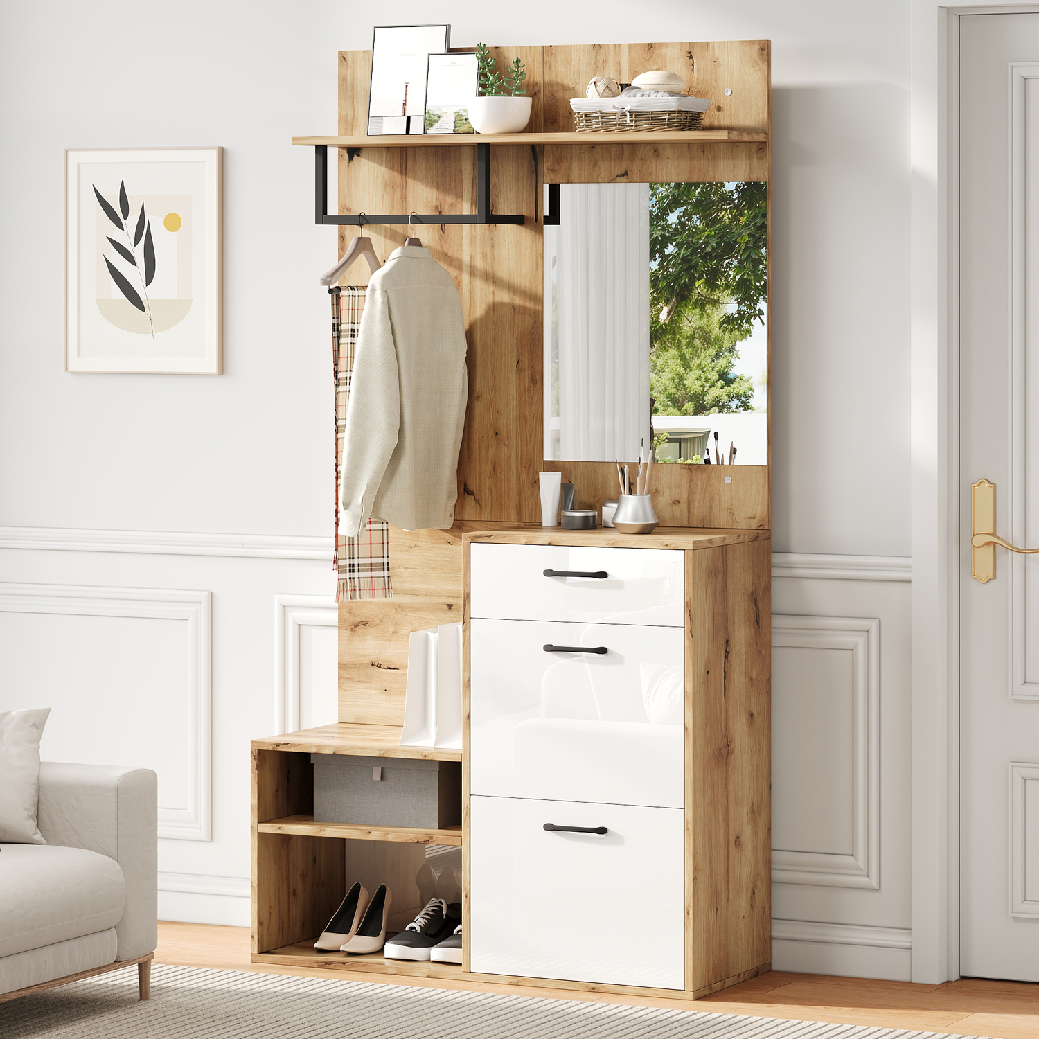 9331911104664 7 In 1 Entryway Hall Tree With Bench