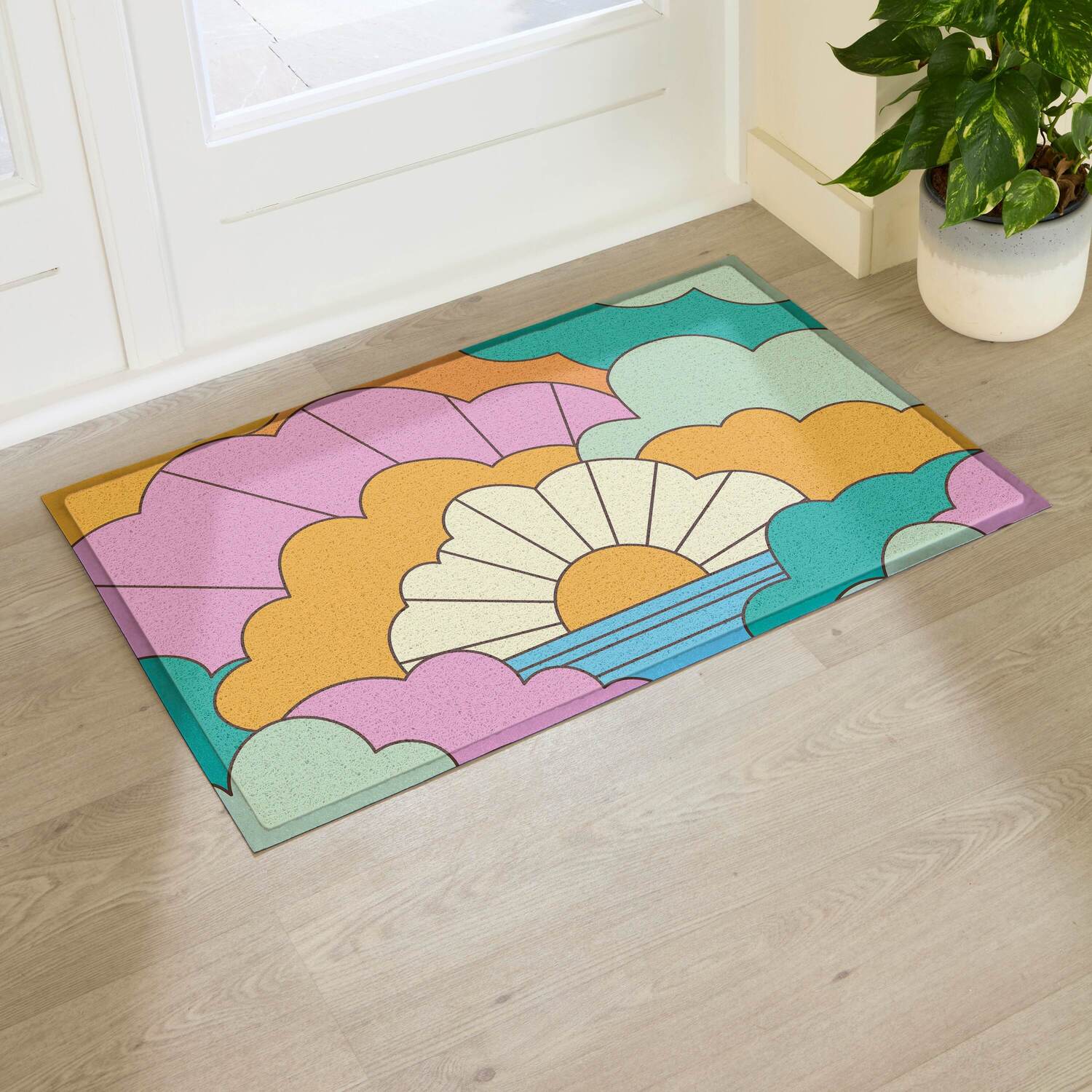 Artsy Mats Elizabeth Olwen Retro Clouds Indoor/Outdoor Doormat (90X60cm) - Multi / 90 X 60Cm