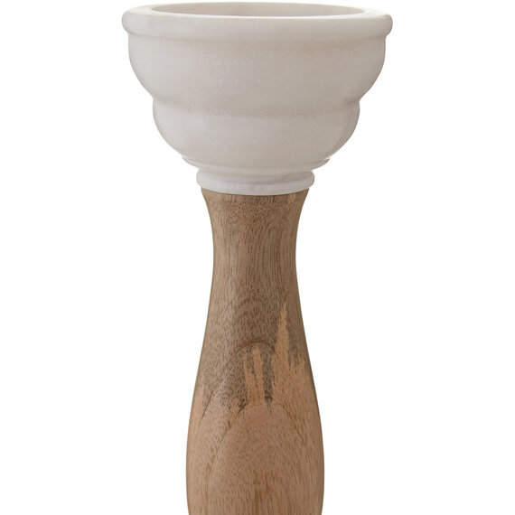 Sena White Marble and Mango Wood Candle Holder