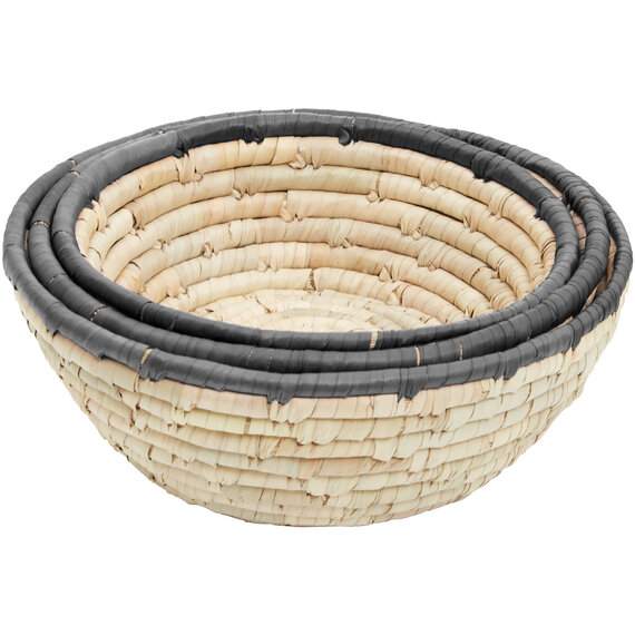 Lidi Set Of 3 Palm Leaf Baskets With Black Trim