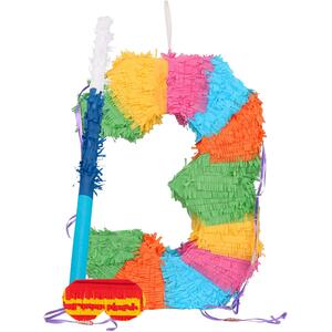 Number 3 Pinata Set with Stick & Blindfold - Blue Stick