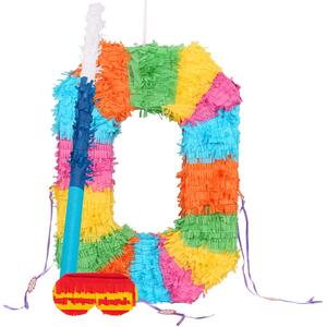Number 0 Pinata Set with Stick & Blindfold - Blue Stick