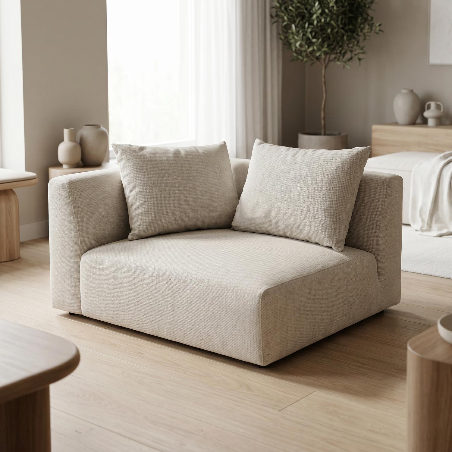 Abakus Direct Tokyo Corner Seat In Warm Beige Basket Weave Fabric With Deep Seat - Soft Sand