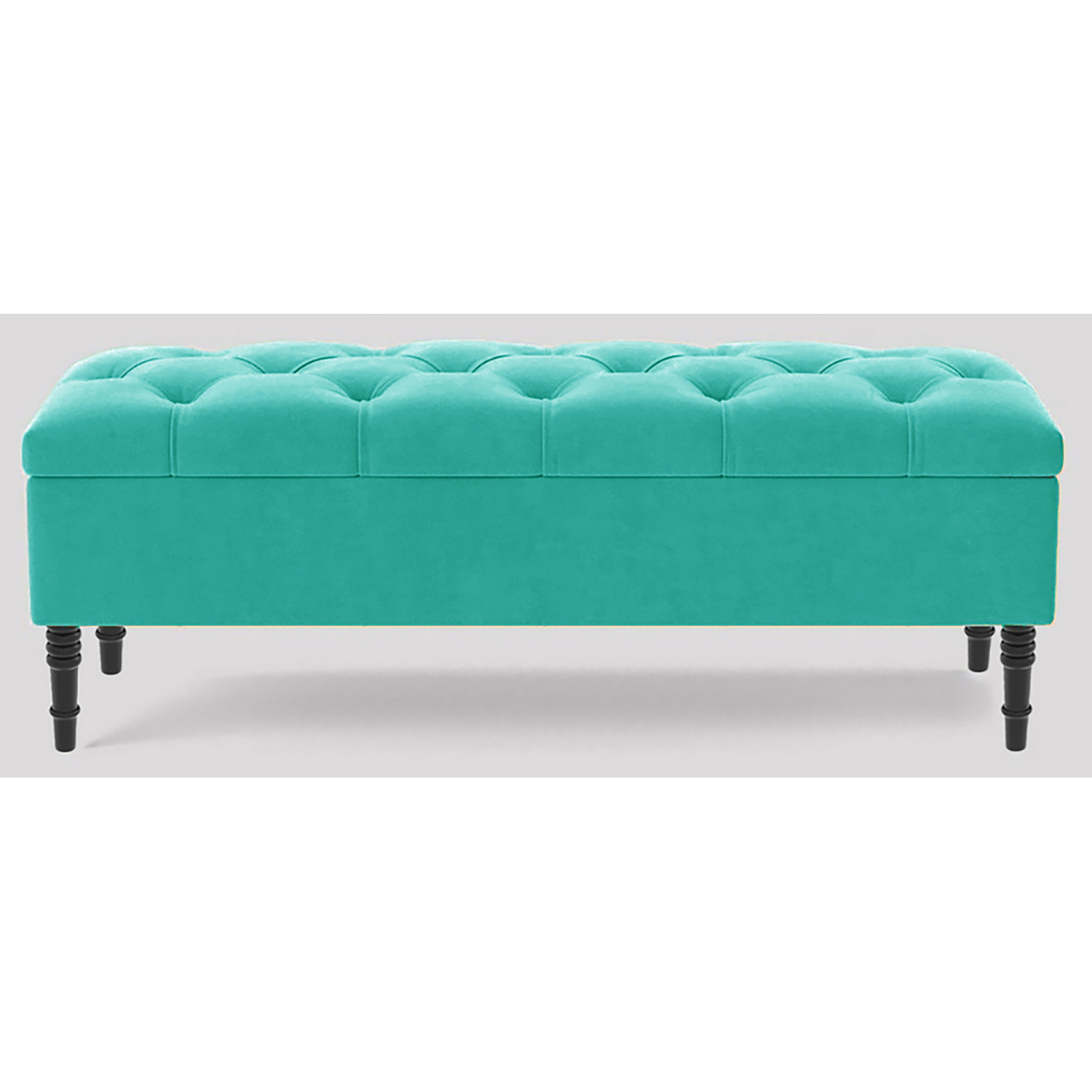 R&M Furnishers 150Cm Chesterfield Ottoman Storage Bench, Steel Grey Tufted Upholstered Velvet Ottoman Footstool - Teal Plush Velvet
