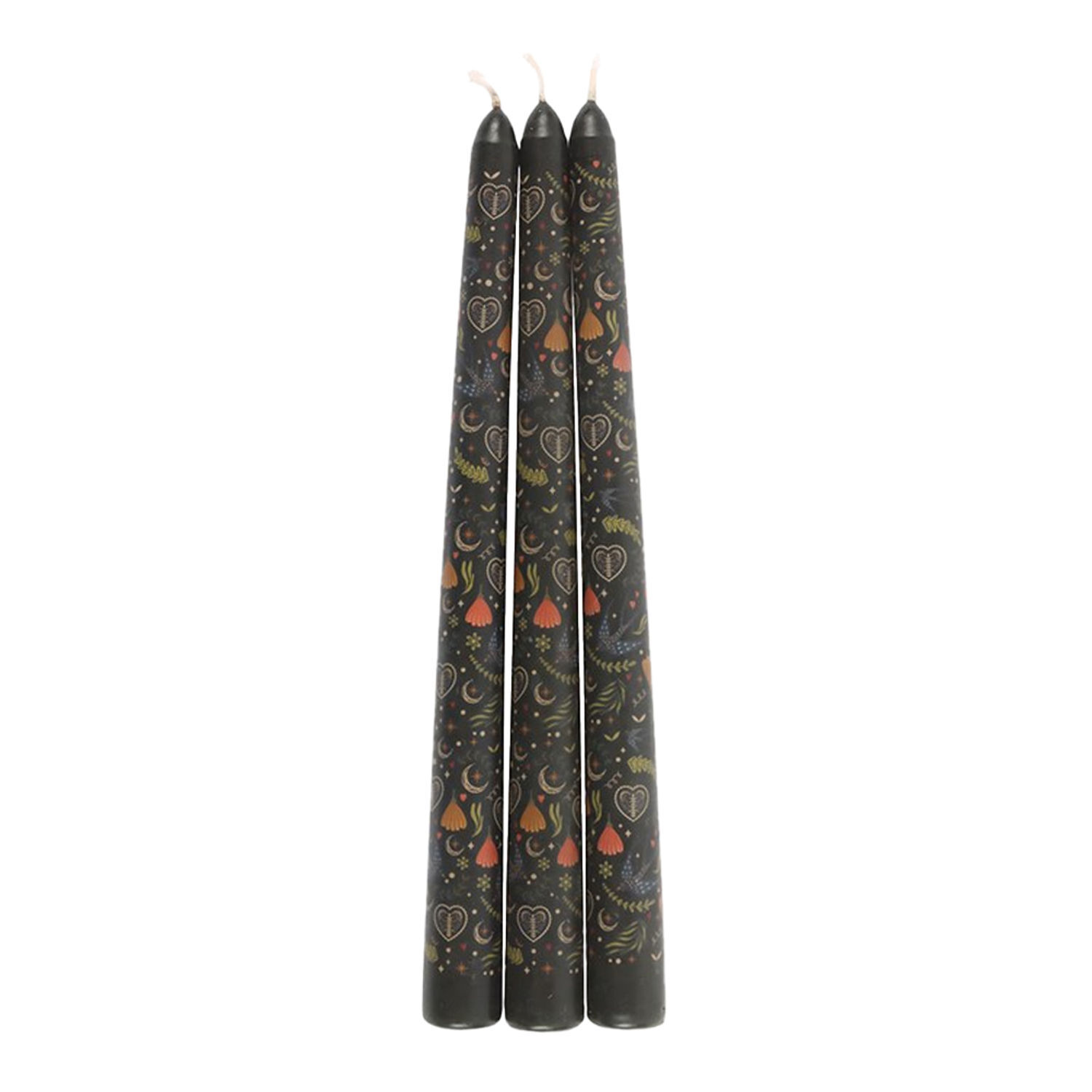 Something Different Midnight Printed Taper Candle (Pack Of 3) - Black