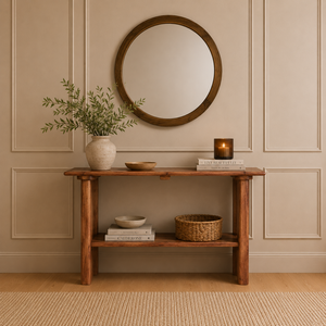 Solid Mango Wood Console Table with Shelf