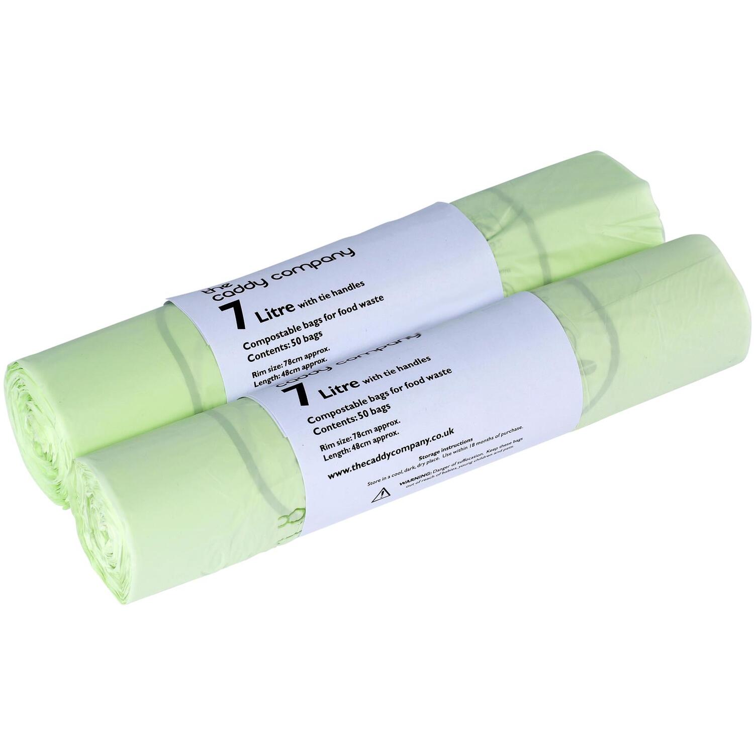 100x 7 Litre Tie Handle Compostable Caddy Bags - 2 Rolls - 7L Caddy Liners - Image 9