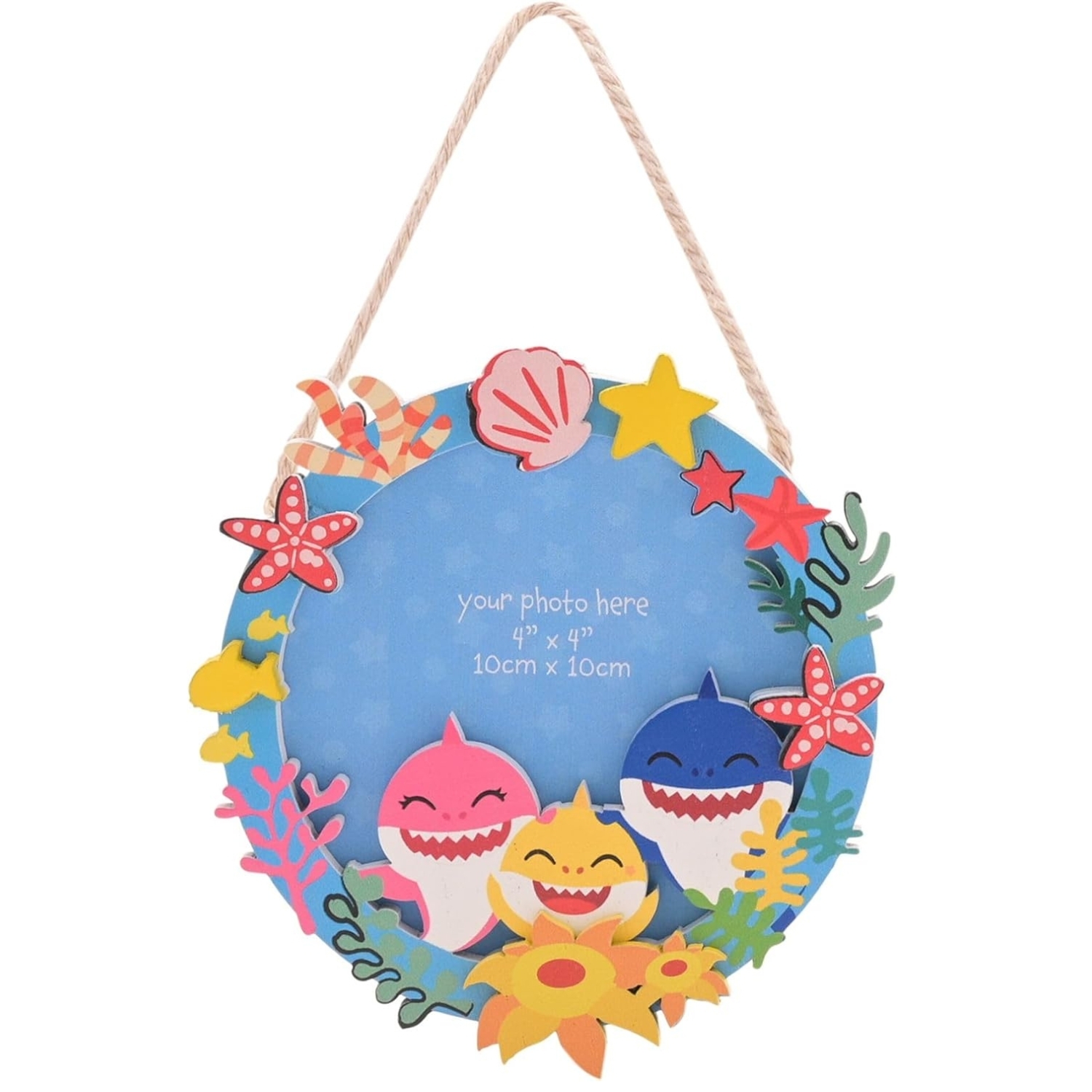 B&Q - Baby Shark Wooden Photo Frame 10Cm X 10Cm Multi - Image 3