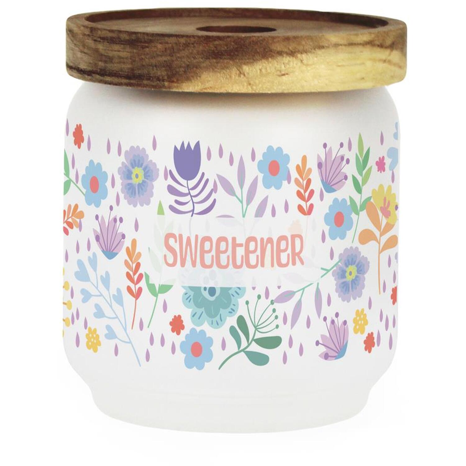 Image of Colourful Flowers Small Glass Sweetener Storage&hellip;
