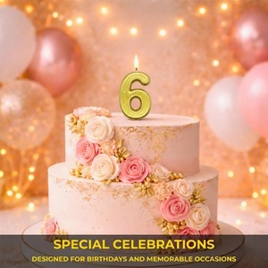 Shatchi Gold Number 6 Candle - Pack of 2, Wax Cake Topper
