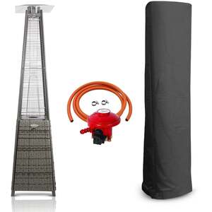 Patio Gas Heater 13kW Rattan Pyramid Style with Wheels & Cover Outdoor Heating for Garden