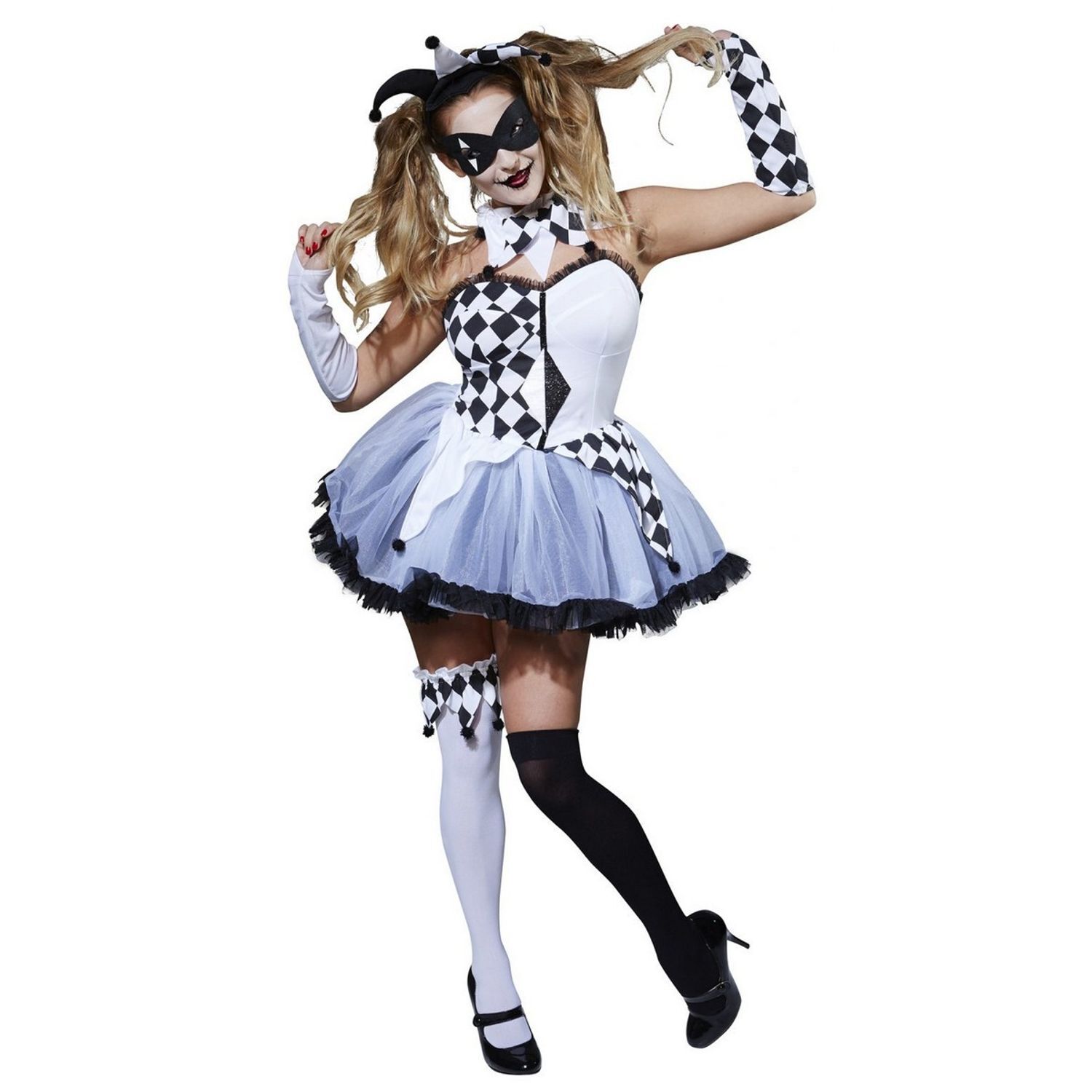 Bristol Novelty Womens/Ladies Jesterella Costume - White/Black / L