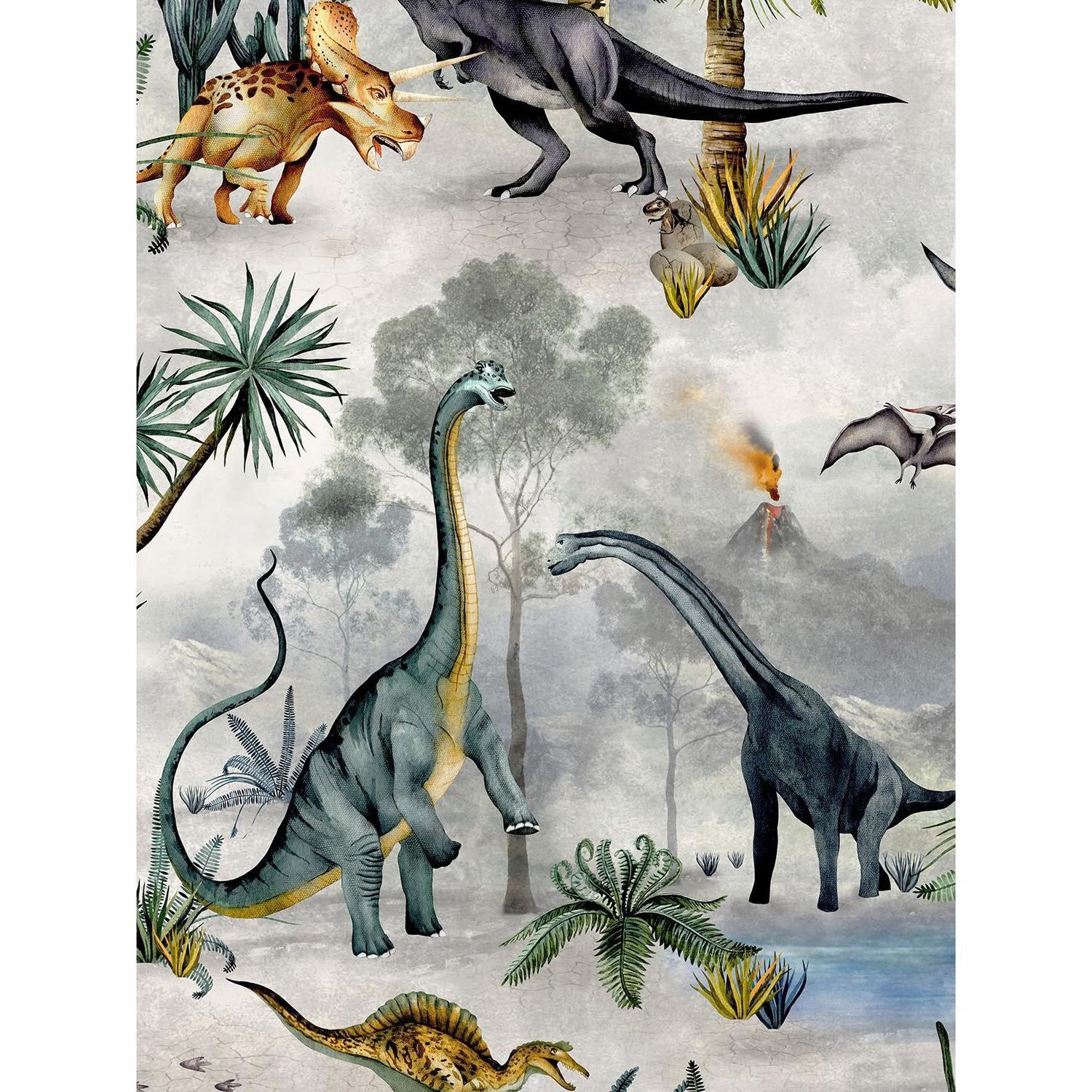 Belgravia Dino Kingdom Wallpaper - Grey