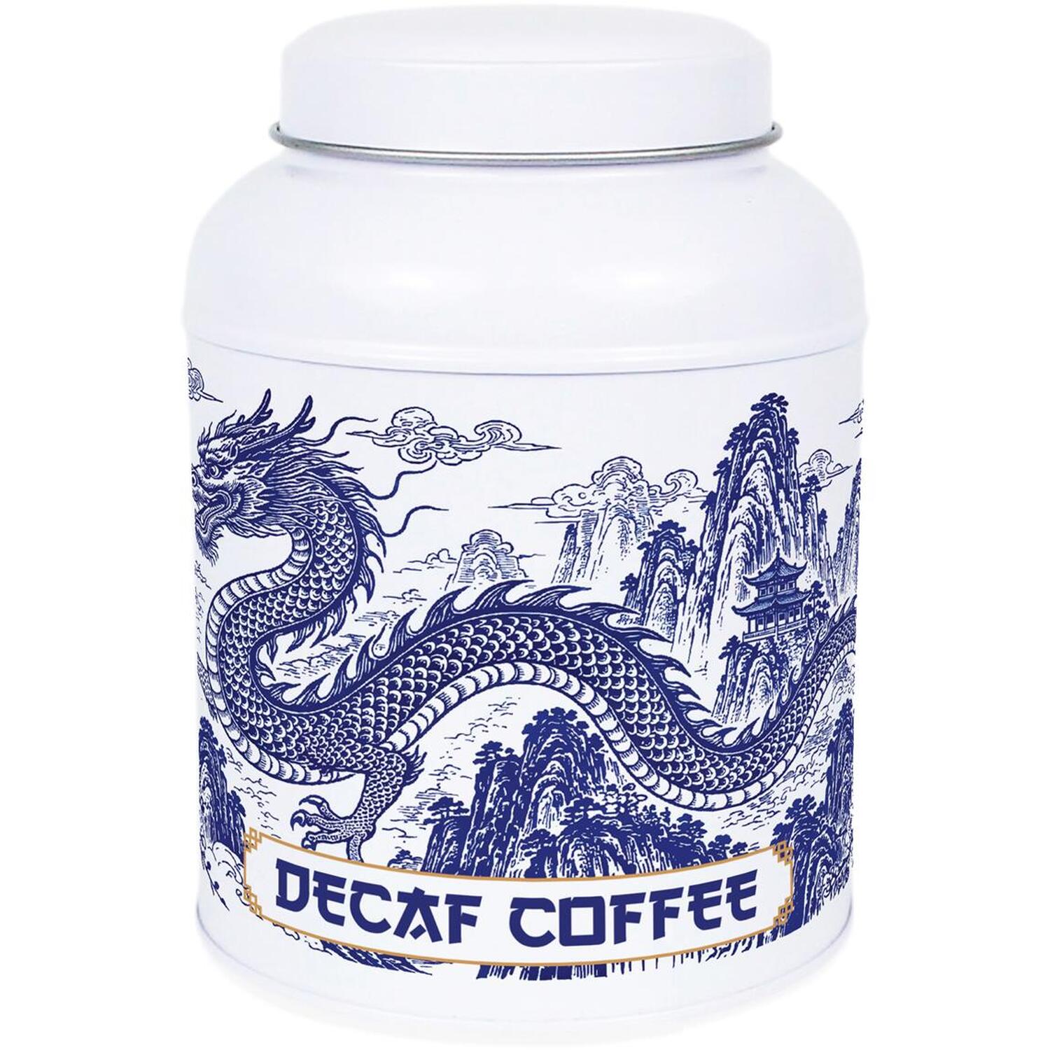 Dragon Temple Decaf Coffee Canister - Small Domed Lid Kitchen Storage Tin Gift - Image 2