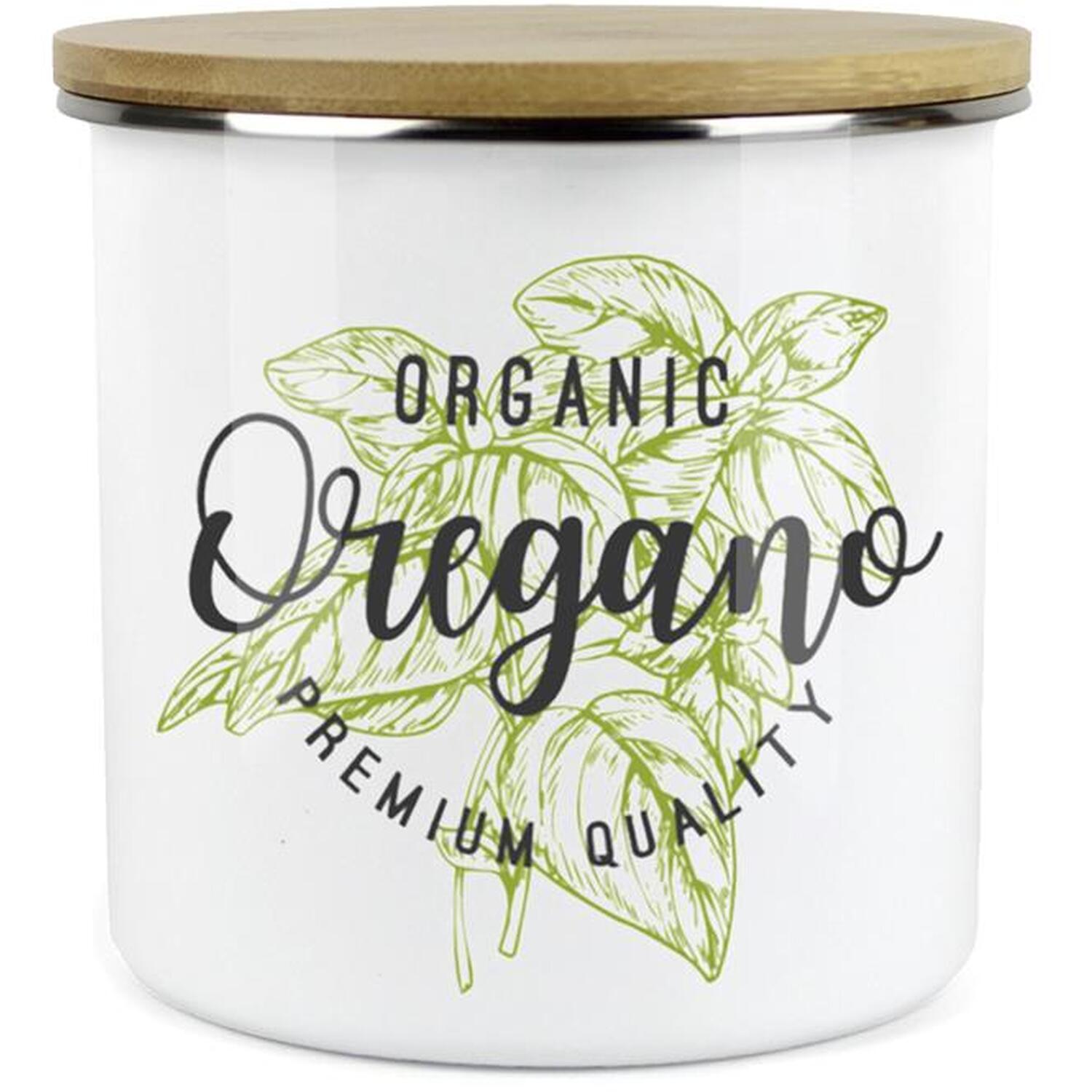 Herb Storage Jar - Enamel White & Green Mini Oregano Canister - Kitchen Storage - Image 2