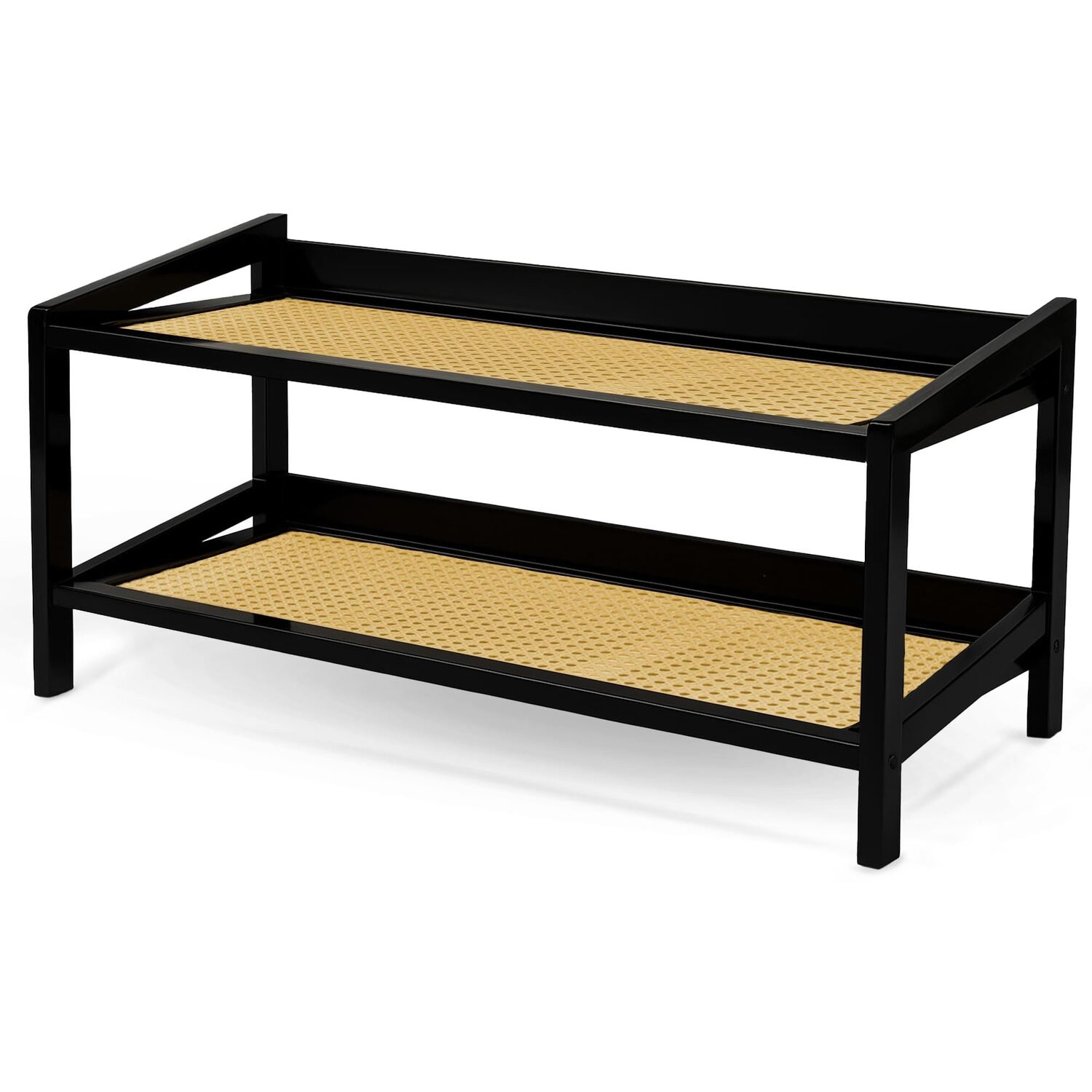 Keplin 3-Tier Bamboo And Rattan Shoe Organiser Rack - Durable, Easy Assembly - Black And Natural / 30Cm - Image 2
