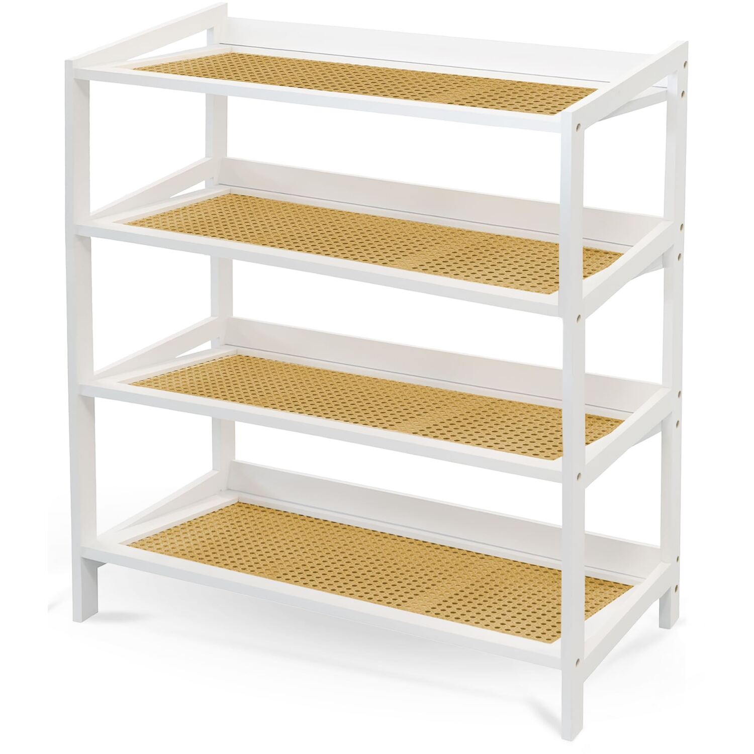 Keplin 3-Tier Bamboo And Rattan Shoe Organiser Rack - Durable, Easy Assembly - White And Natural / 75Cm - Image 3