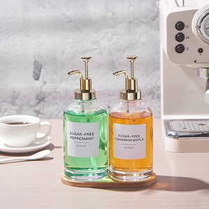 Eden & Willow Glass Coffee Syrup Pump Dispensers with Bamboo Tray