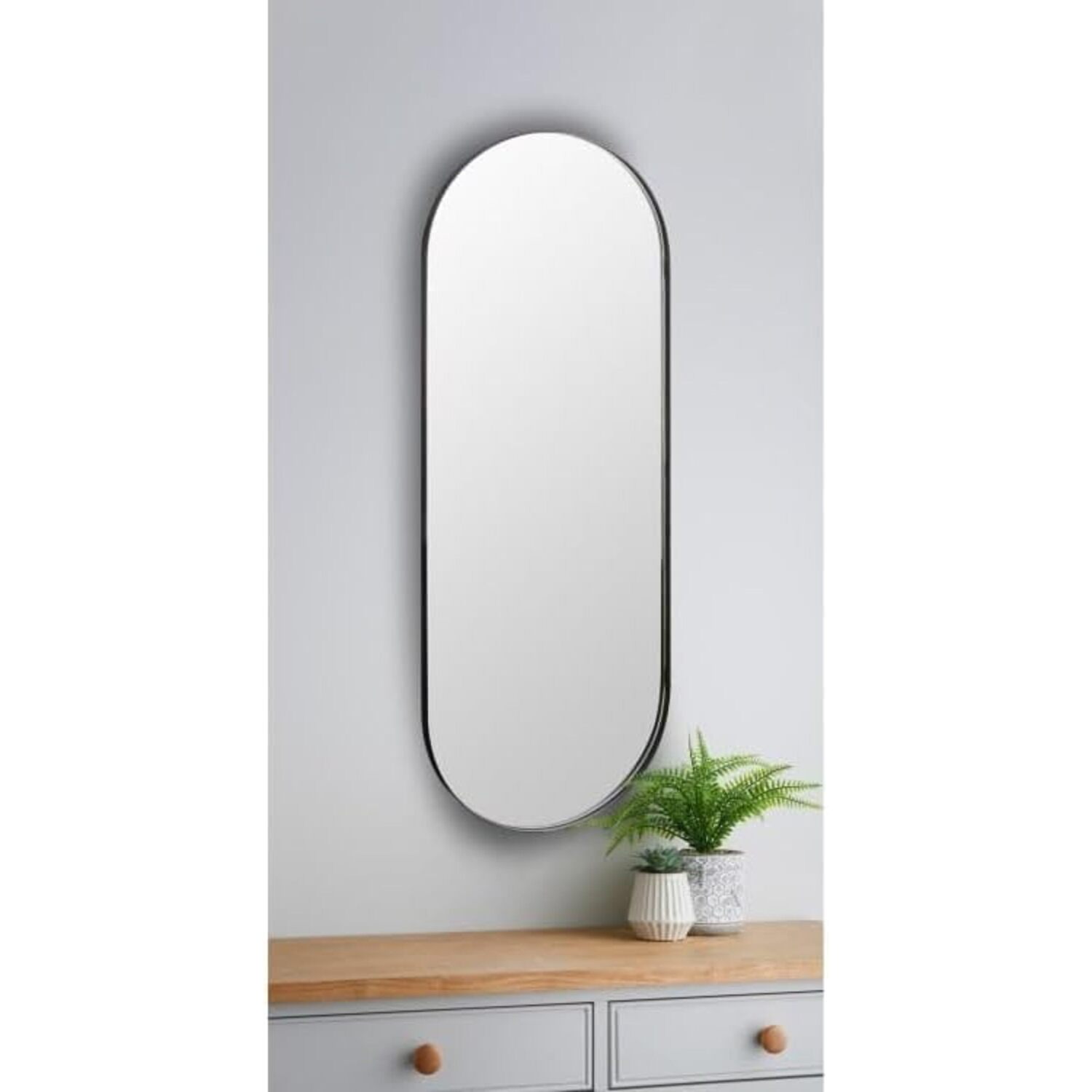 Deenz Oval Pill Shaped Black Wall Mirror 101X31x2.5cm - Blacky - Image 2