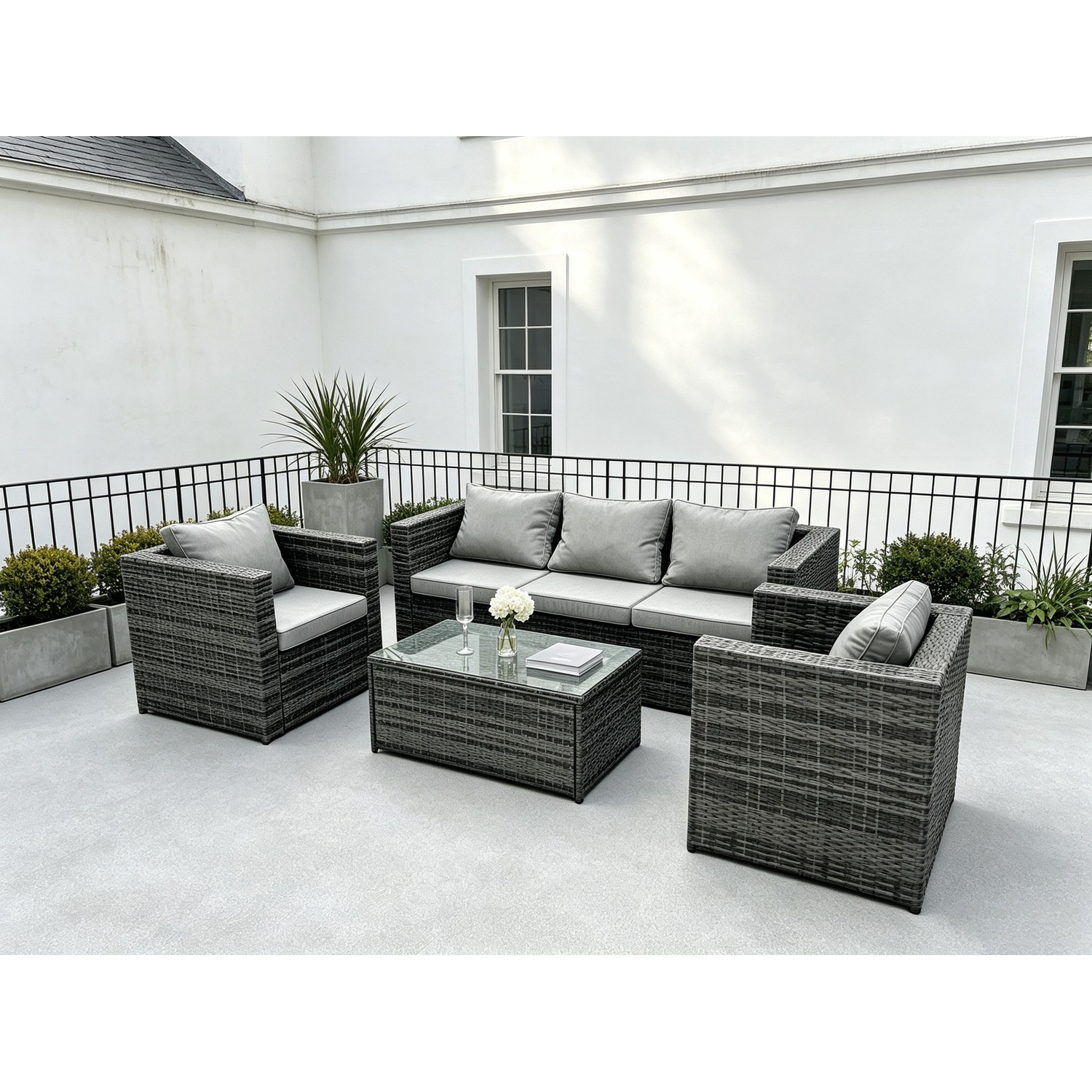 B&Q - Lounge Rattan Sofa Set Outdoor Garden Furniture With 2 Chairs And Rectangular Coffee Table - Image 2