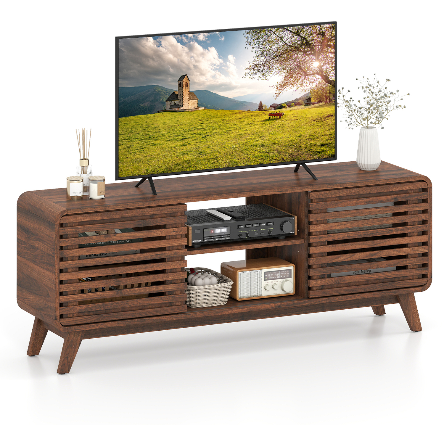 Costway Mid Century Entertainment Tv Stand - Walunt