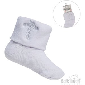 White Ankle Socks with Cross Embroidery 0 - 12 Months