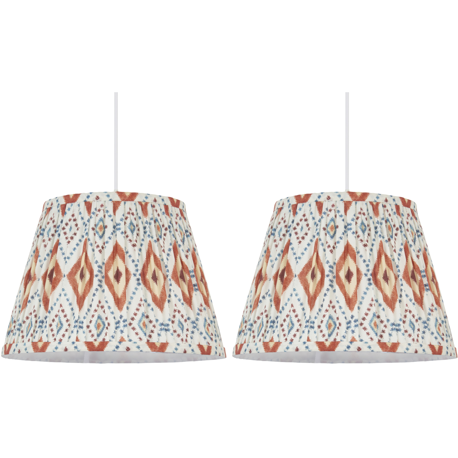 First Choice Lighting Set Of 2 Ikat Orange 30Cm Easy Fit Pendant Shade Or Table Lampshades - Multi Coloured