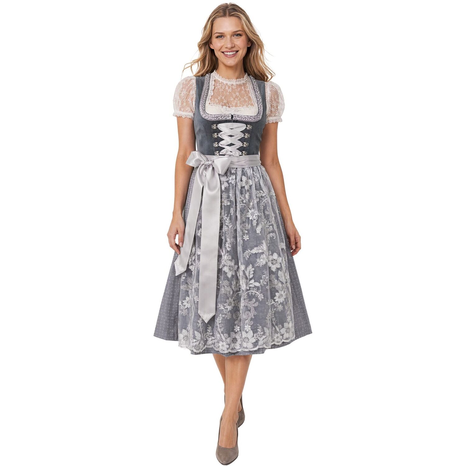 Tectake Dressforfun® Midi Dirndl Milana Midi-Dirndl - Dark Grey / 32Cm / 0.5Cm
