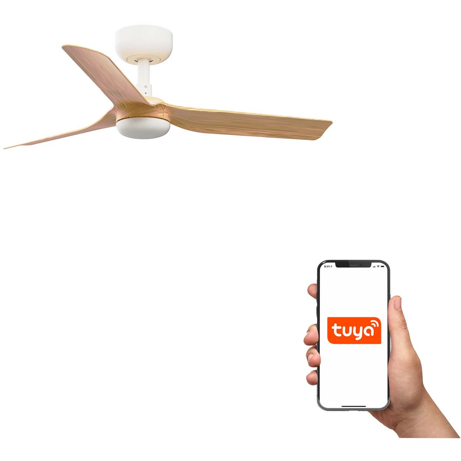 Netlighting Unisex Light Brown Mini Punt 3 Blade Ceiling Fan Matt White Maple Tuya Smart System In Small - Image 2