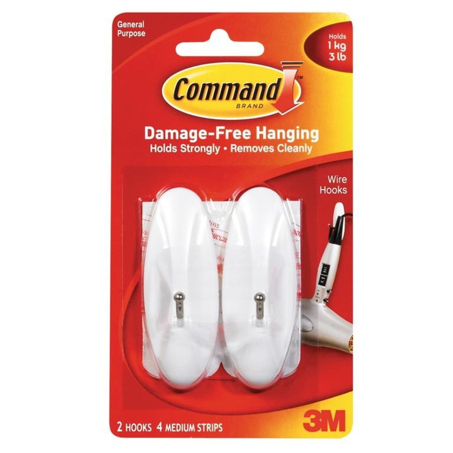 Command Medium Wire Hooks (Pack Of 2) - White