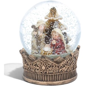 Nativity in Gold Crown Christmas Snow Globe