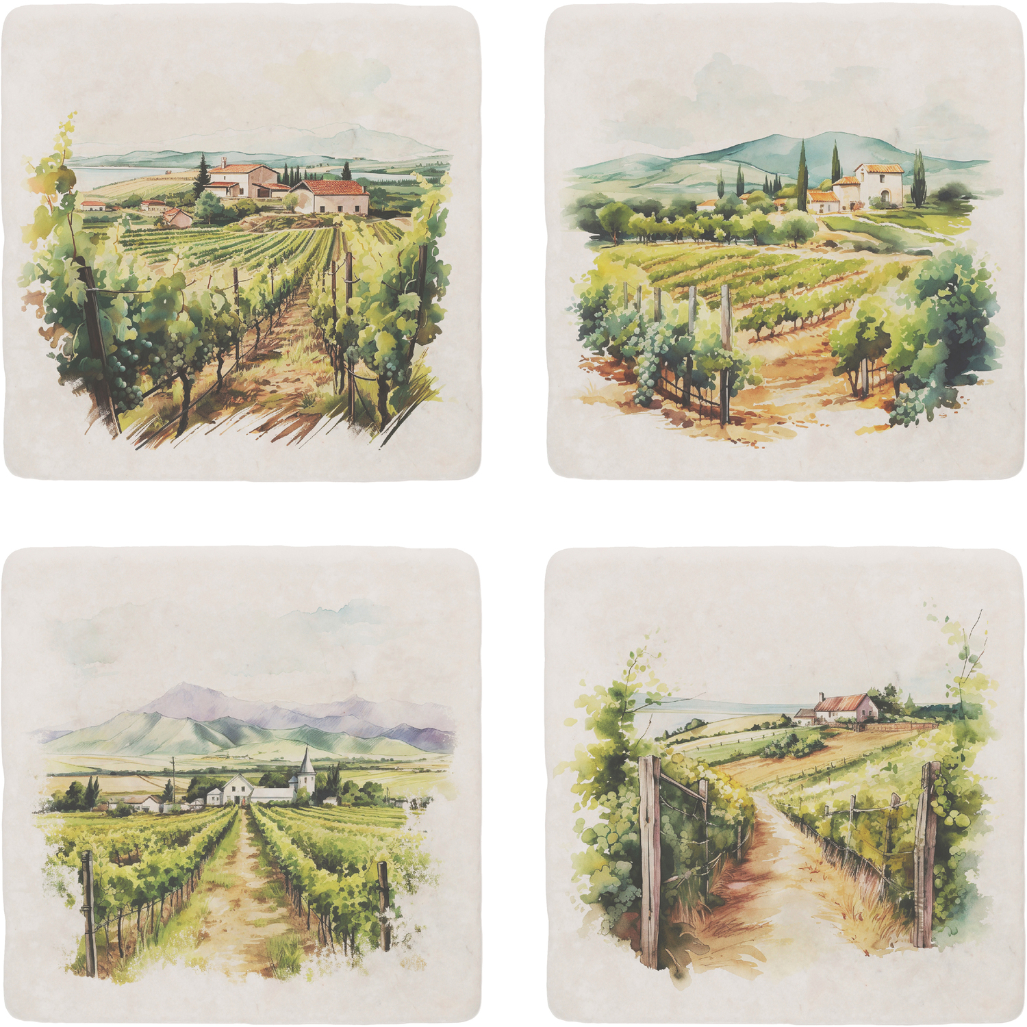 Vineyards Marble Coaster Set - Rural Landscapes Wine Square Set of Four Gift - Image 3
