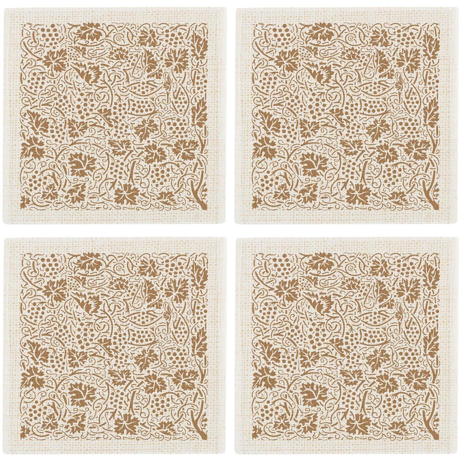 Purely Home Oak Leaves & Berries Fabric Coasters - Golden Brown Table Gift, Set Of 4 - Brown