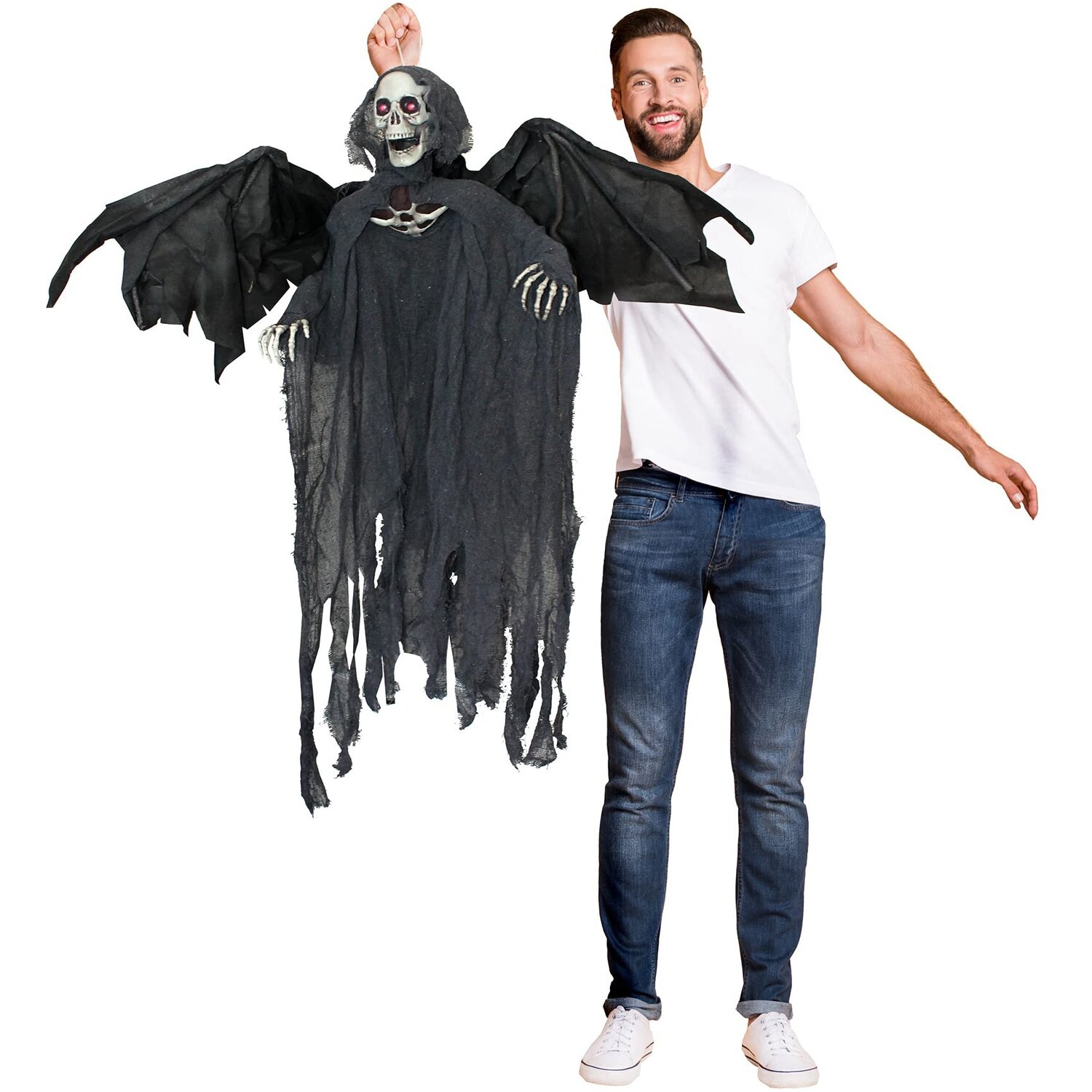I Love Fancy Dress Ltd Adult Halloween Winged Grim Reaper Animatronic Decoration Prop - Motorised Wings - Black
