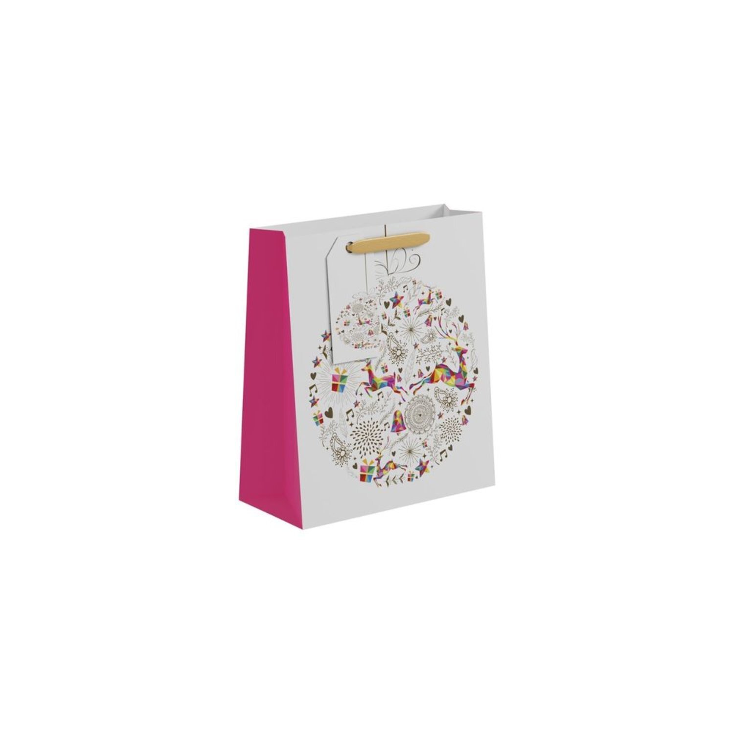  - Hanging Bauble Gift Bag Medium 6 PackWhite Assorted Designs - Image 3