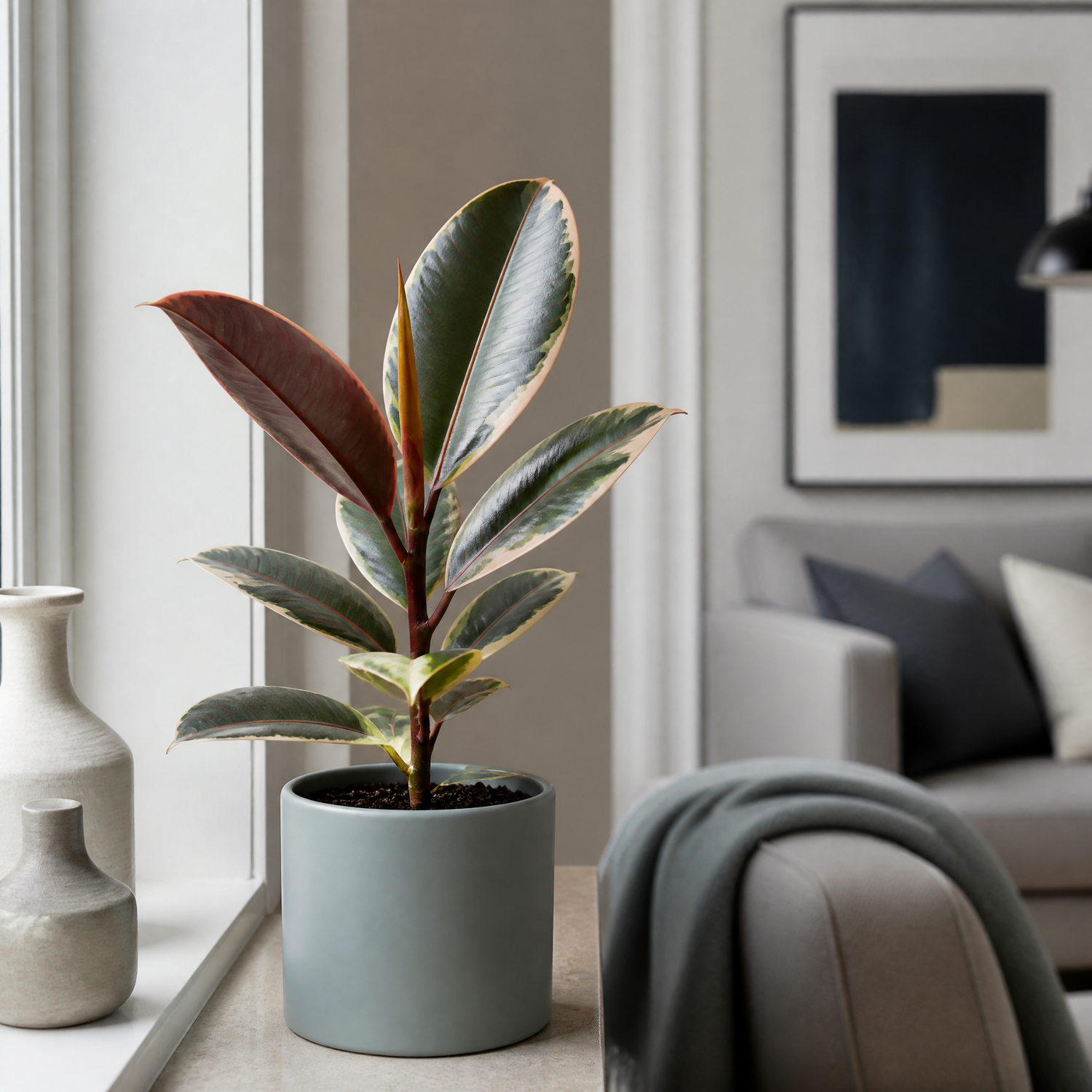 Plants By Post Ficus Belize Pink Rubber Plant F - Matt Grey