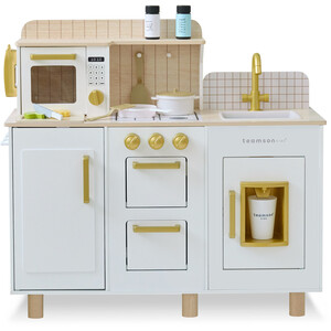 Wooden Play Kitchen Set with Ice Dispenser, Sink & Accessories