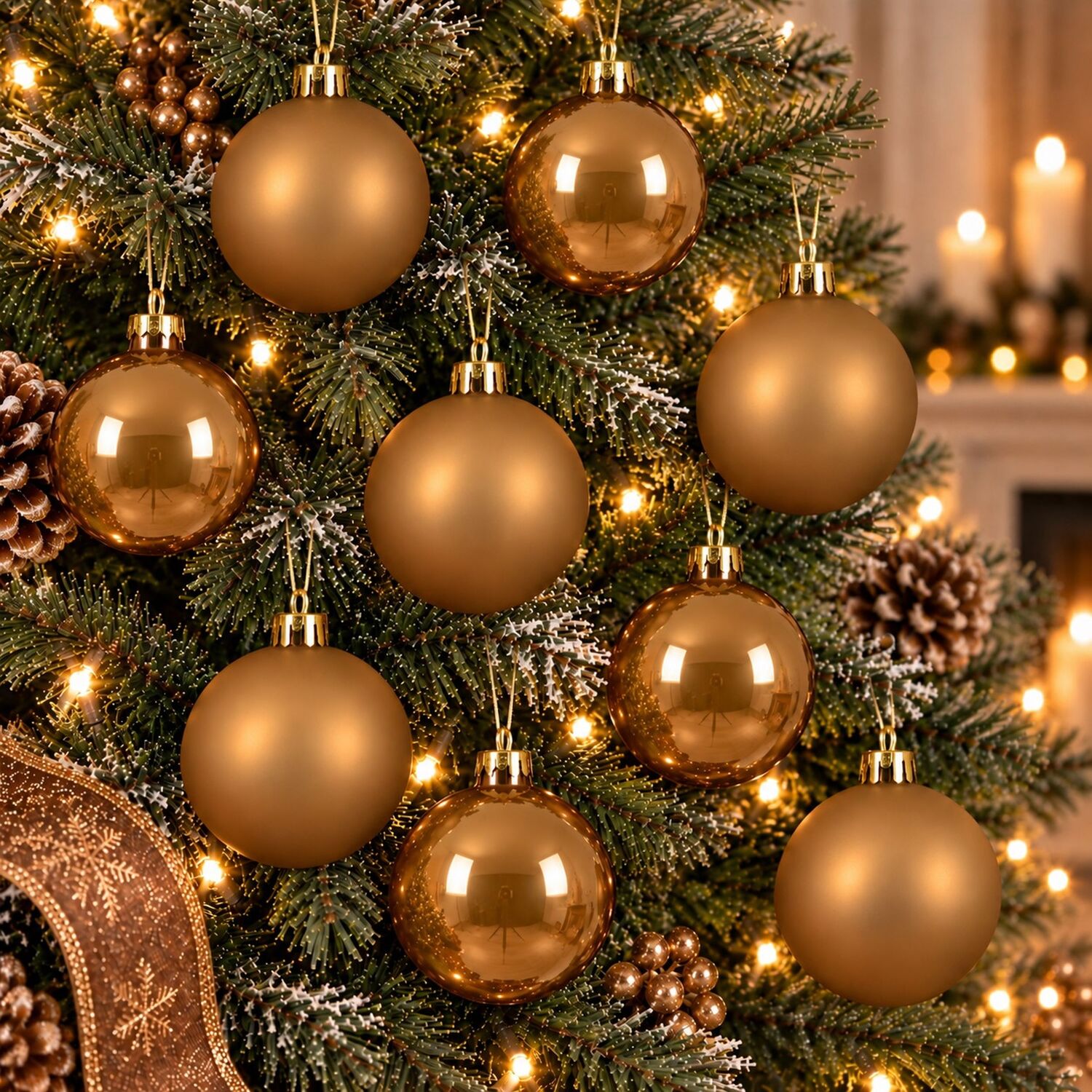 Decoris Four Packs Of 12 Christmas Tree Baubles -Caramel Brown