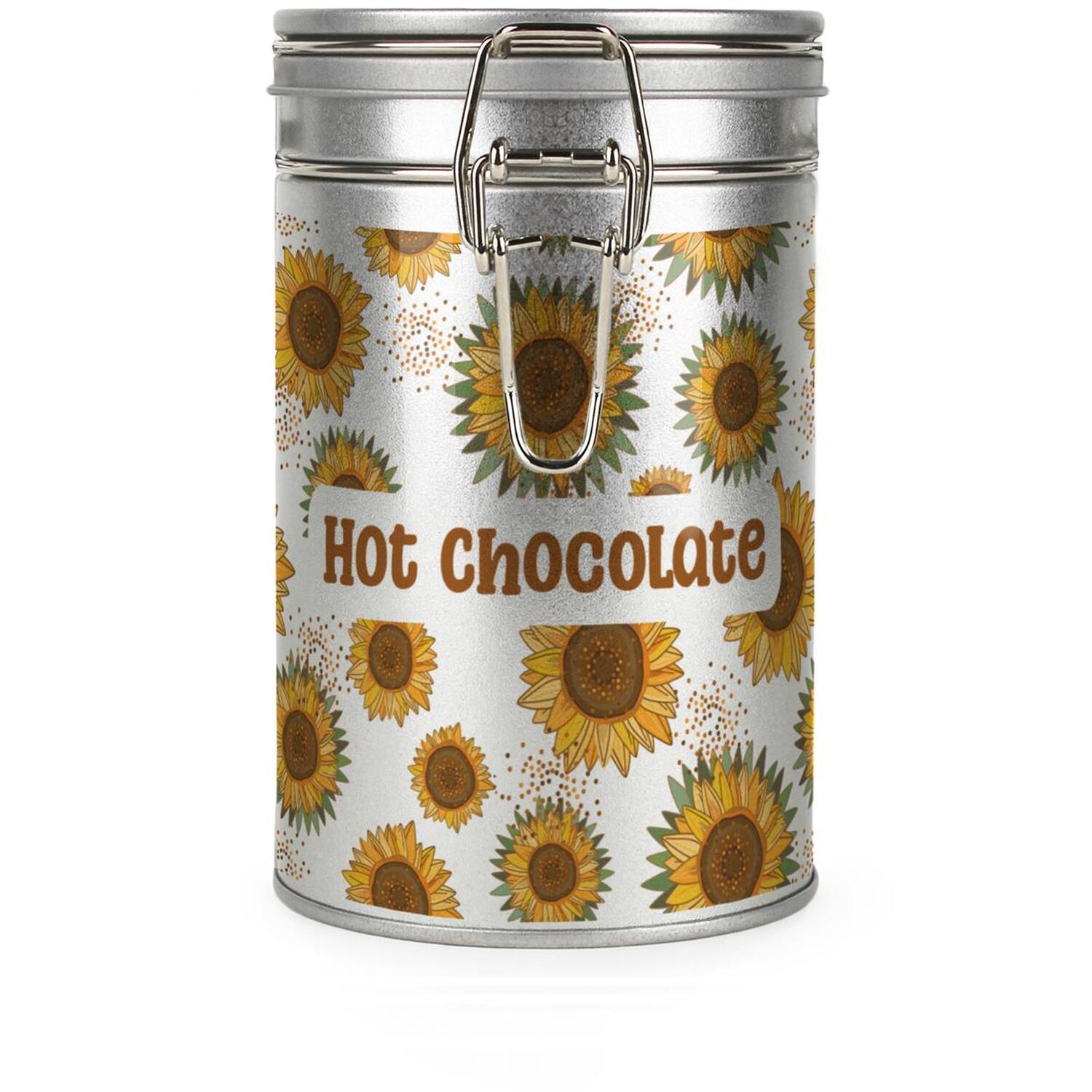 Purely Home Sunflowers Hot Chocolate Canister - Silver Metal Kitchen Storage Container - Yellow