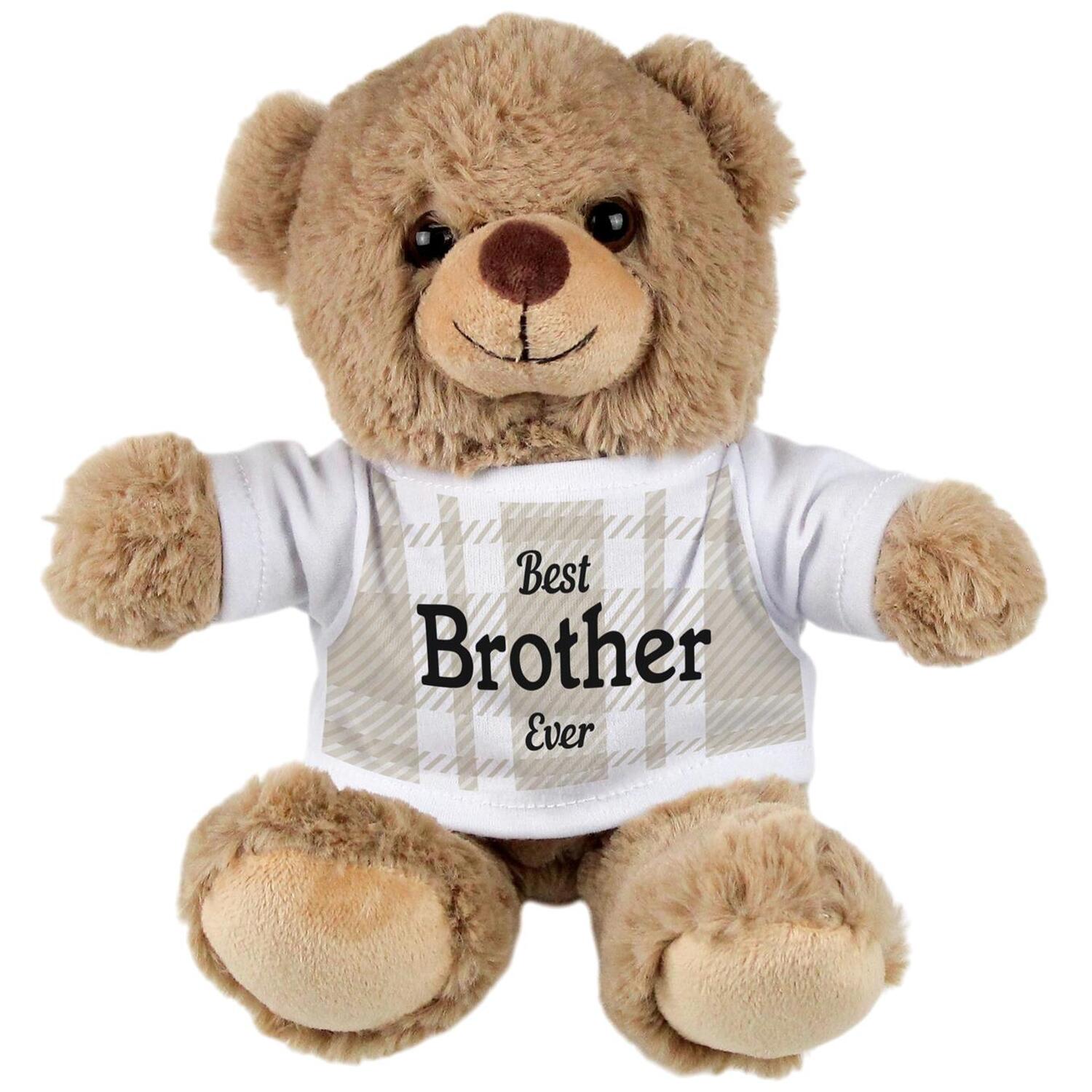 Purely Home Best Brother Ever Tartan Teddy Bear With T-Shirt - Light Brown